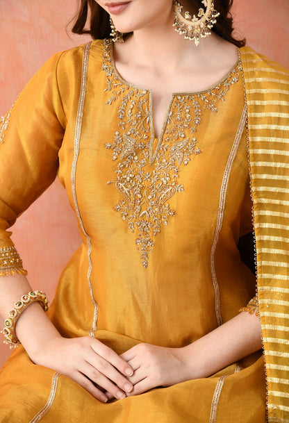 Mustard Yellow Zardozi Sharara Set
