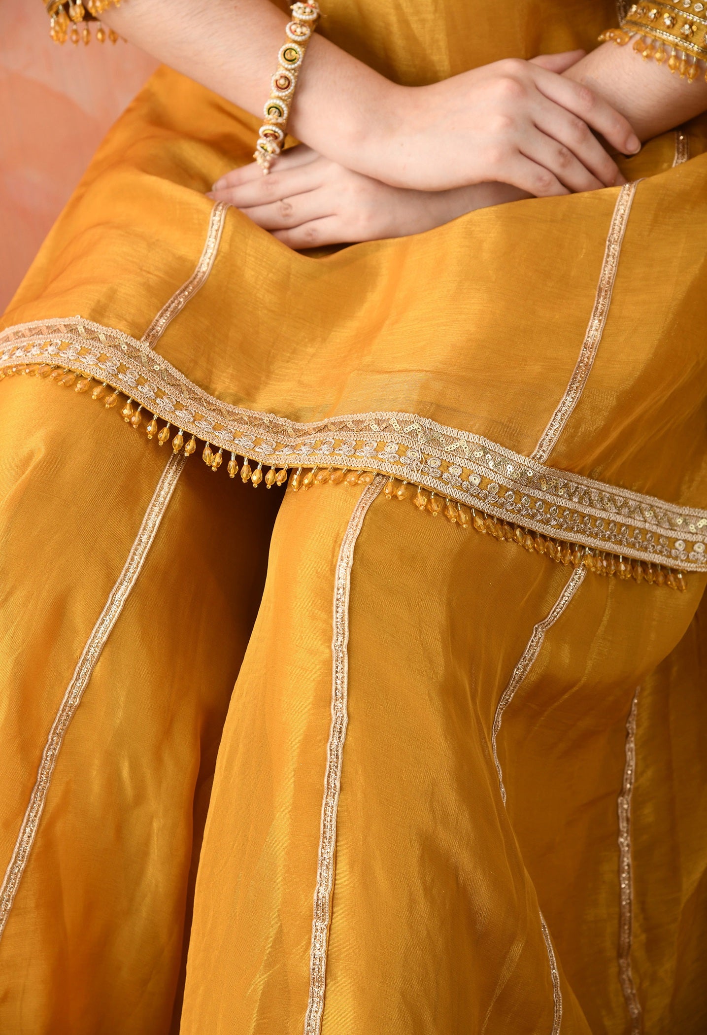 Mustard Yellow Zardozi Sharara Set