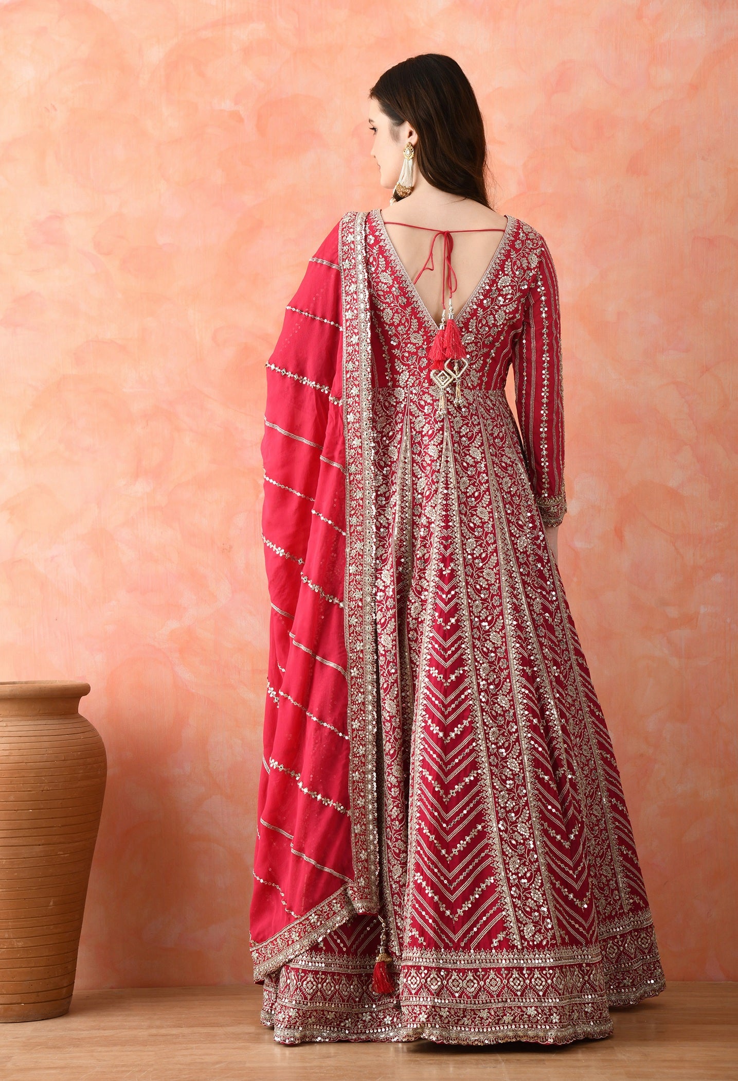 Rani Pink Zardozi Crepe Anarkali Set
