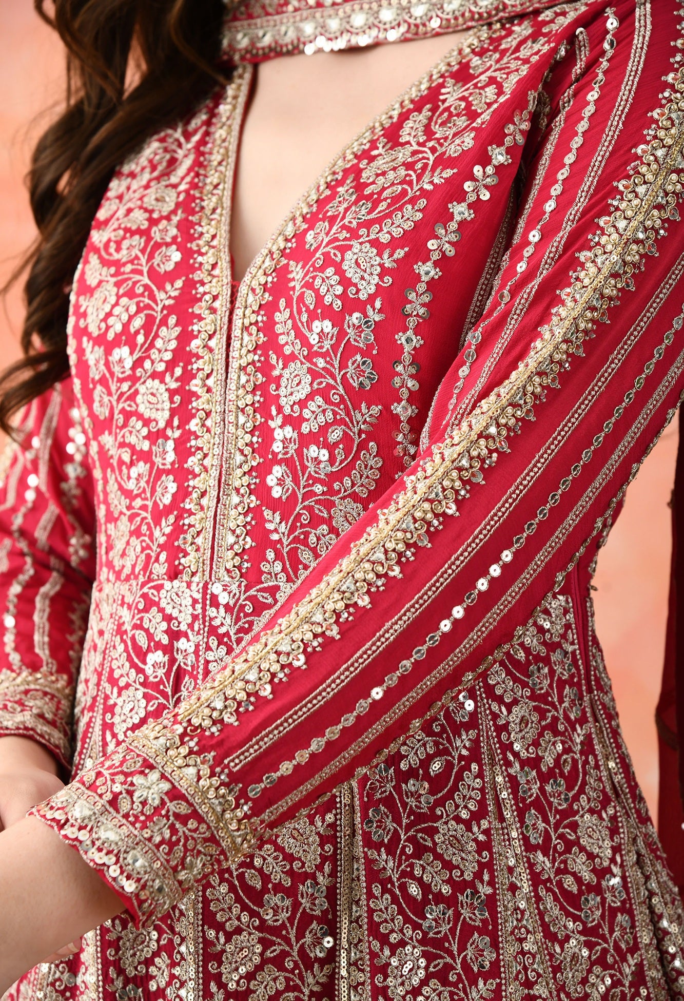 Rani Pink Zardozi Crepe Anarkali Set