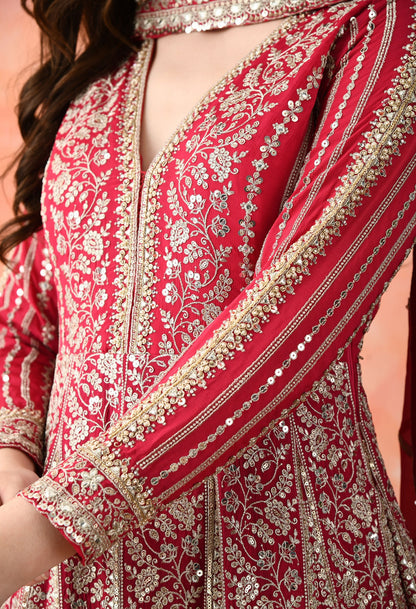 Rani Pink Zardozi Crepe Anarkali Set
