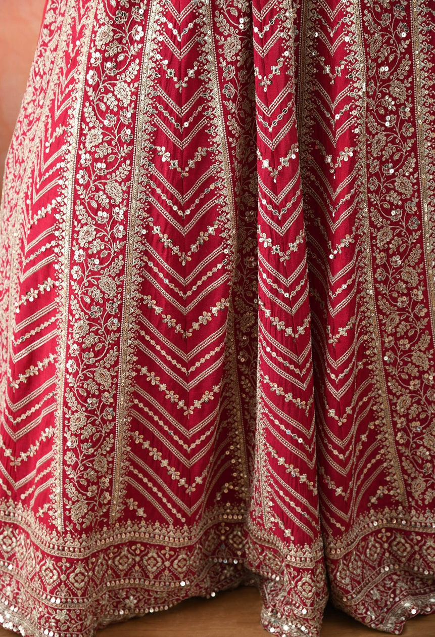 Rani Pink Zardozi Crepe Anarkali Set