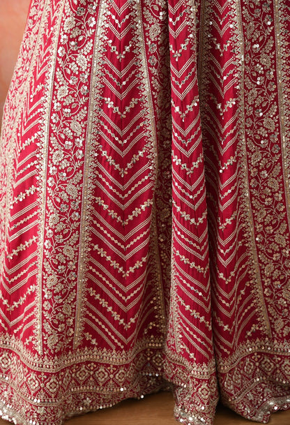 Rani Pink Zardozi Crepe Anarkali Set