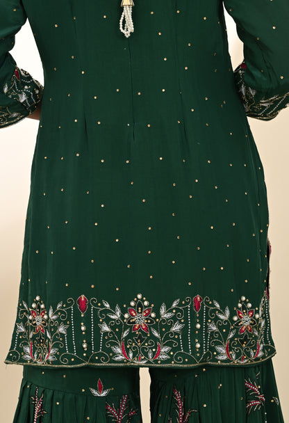 Royal Bottle Green Sharara Set with Exquisite Zardozi Embroidery