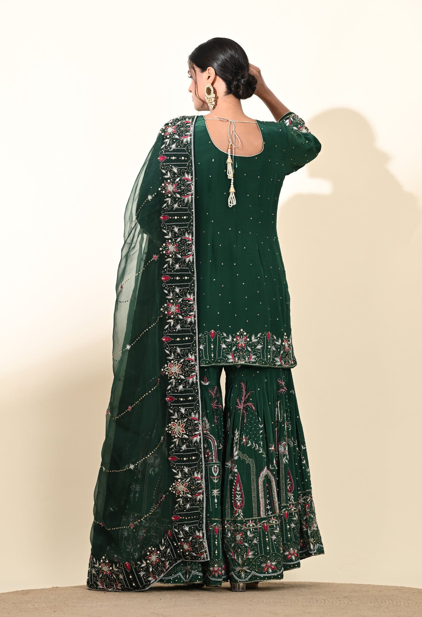 Royal Bottle Green Sharara Set with Exquisite Zardozi Embroidery