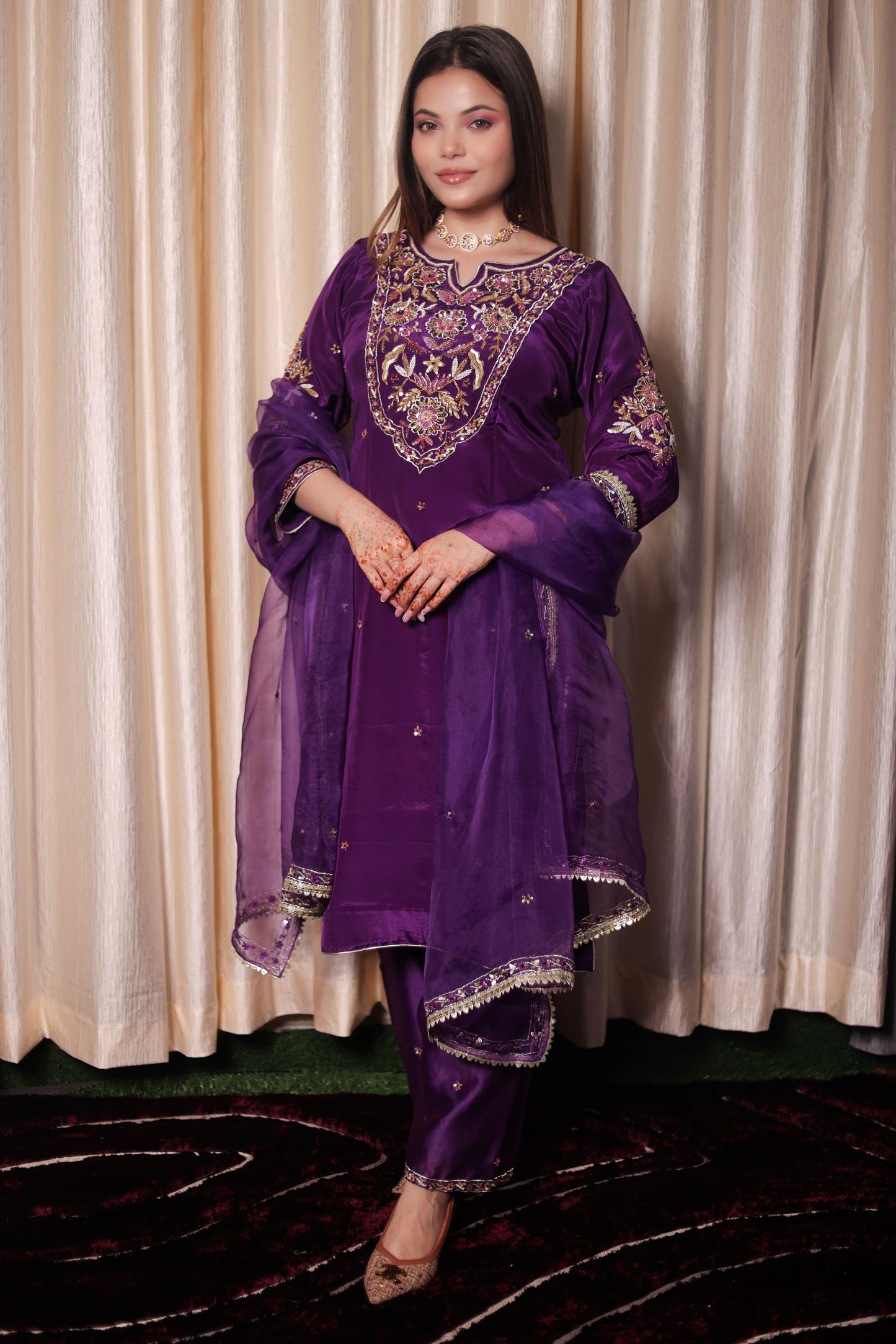 Mesmerising Royal Purple Kurta Set with Beautiful Zardozi, Thread, and Sequence Work