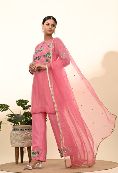 Charming Pink Kurta Set with Sequence and Thread Embroidery