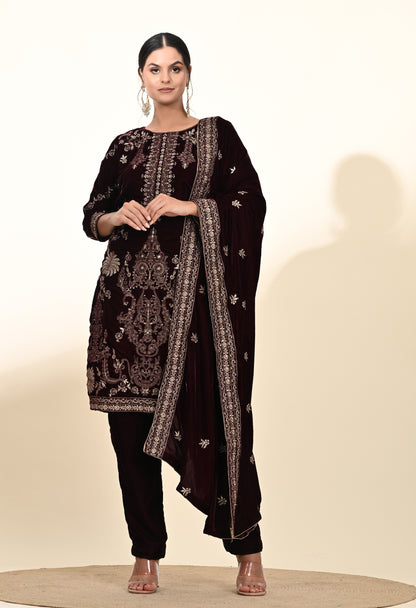 Rich Dark Maroon Kurta Set with Exquisite Zardozi Embroidery