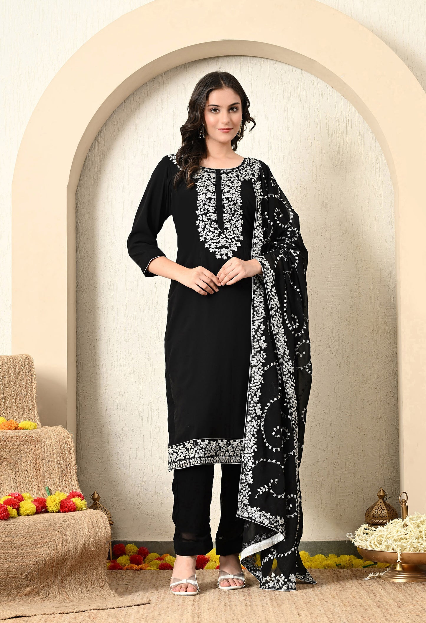 Black Kurta Set with Vibrant Gotta Work