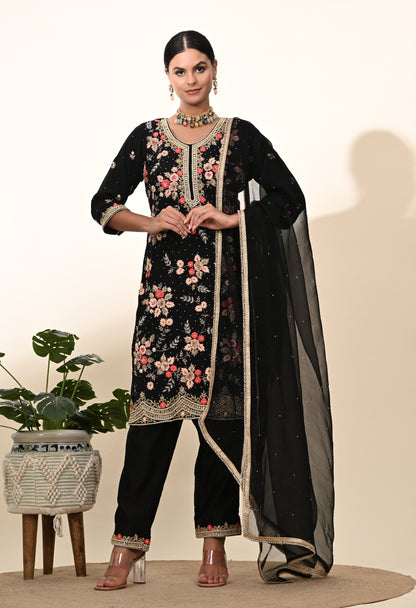 Striking Black Kurta Set with Elegant Zardozi Embroidery