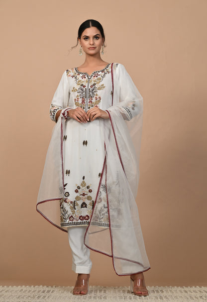 Delicate Light Cream Kurta Set with Intricate Thread Work