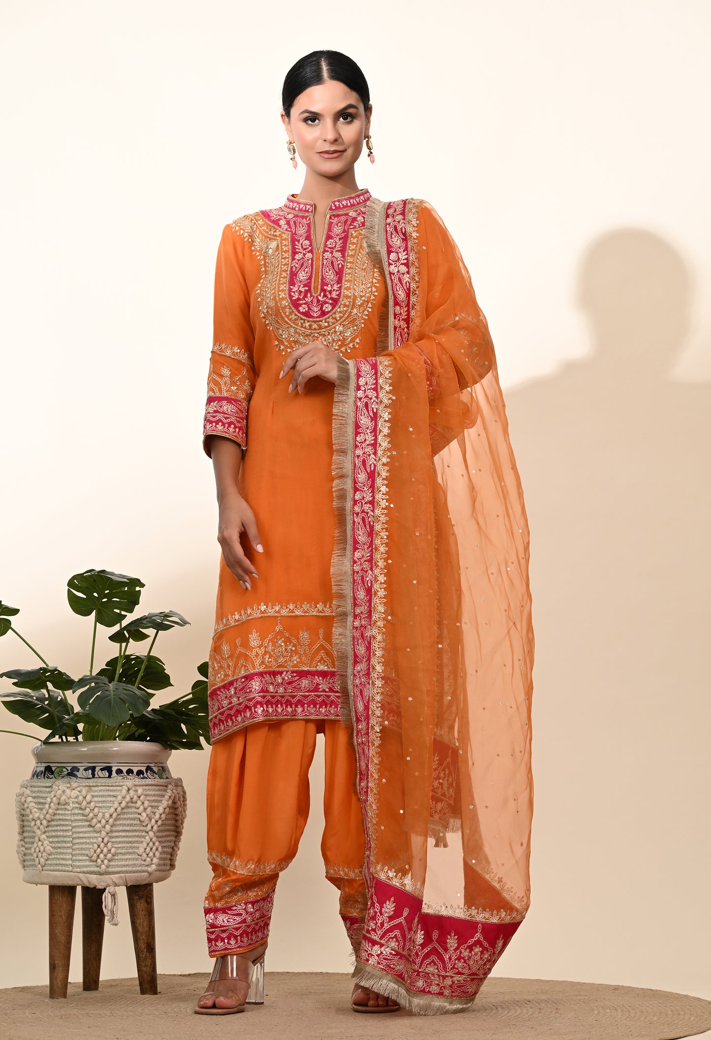 Vibrant Orange Kurta Set with Exquisite Zardozi Embroidery