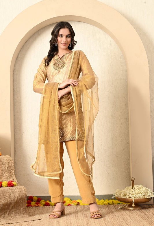 Golden Green Kurta Set with Zardozi, Pearl and Dabka Work