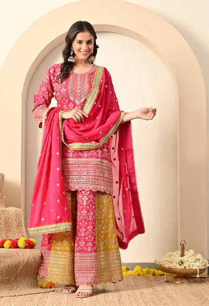 Brick Red Sharara Set with Zardozi, Thread and Zari Work