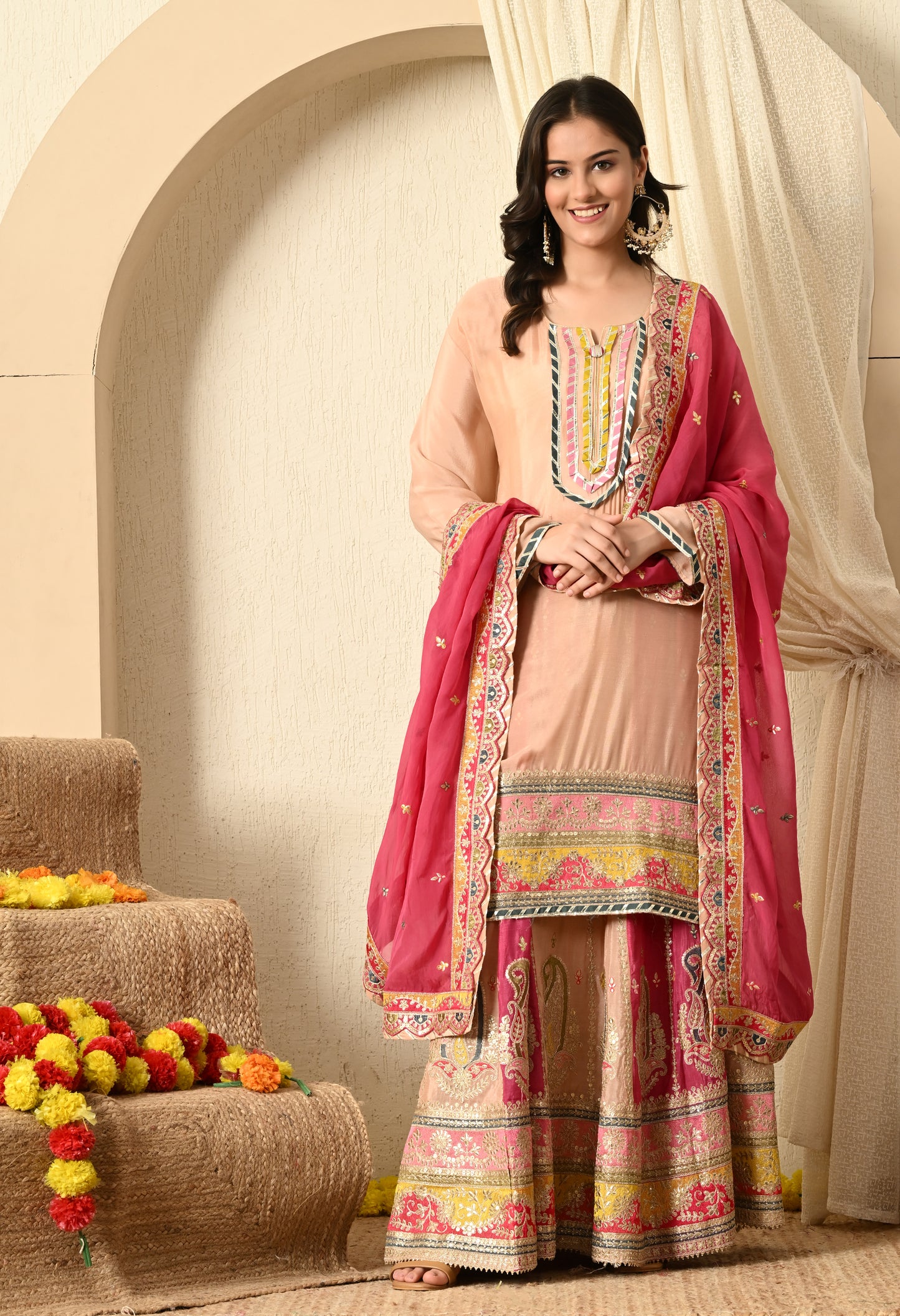 Light Pink Lehenga Set with Zardozi, Thread and Gotta Work