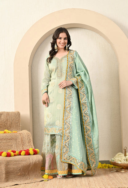 Light Green Lehenga Set with Exceptional Gotta and Zari Work