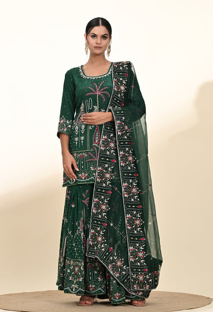 Royal Bottle Green Sharara Set with Exquisite Zardozi Embroidery