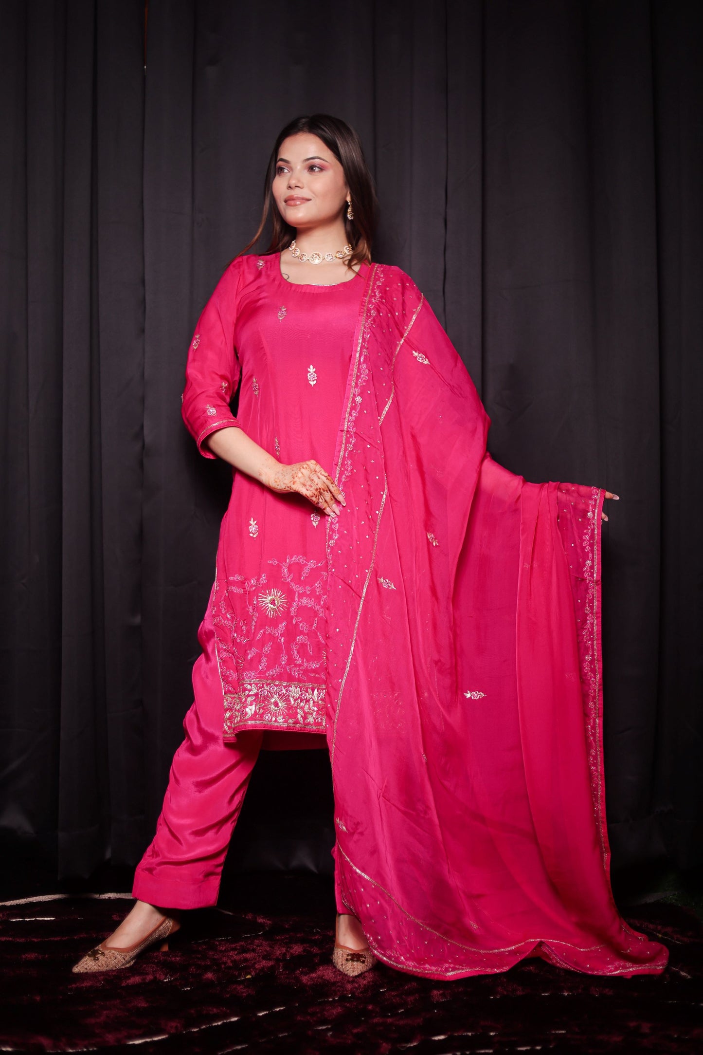 Magenta Pink Kurta Set with Beautiful Zardozi, Thread, and Sequence Work