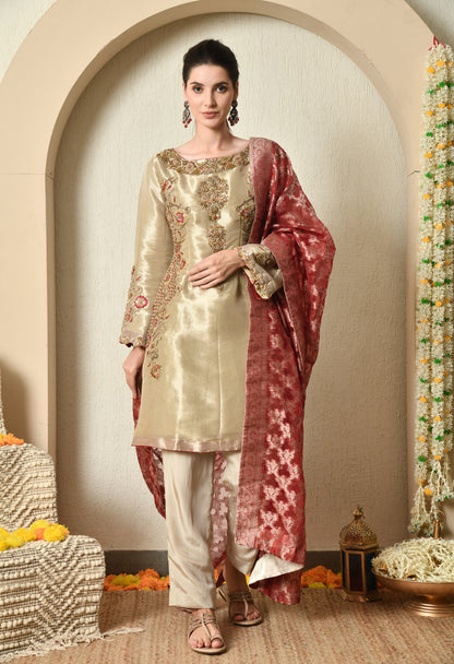 Gleaming Golden Kurta Set with Zardozi and Sequin Embroidery