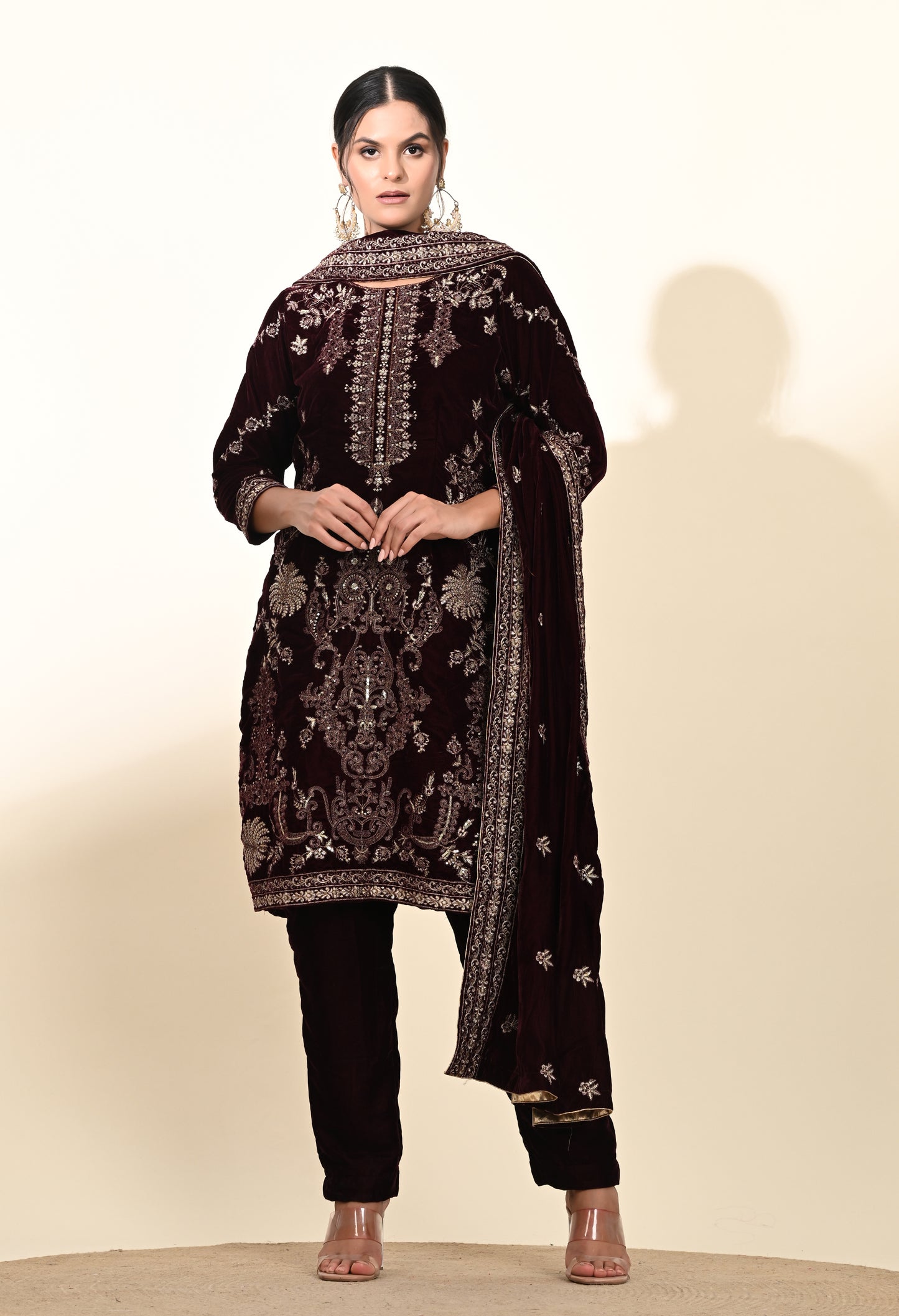 Rich Dark Maroon Kurta Set with Exquisite Zardozi Embroidery