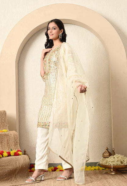 Golden Cream Kurta Set with Gotta, Thread, Zardozi, and Sequence Work