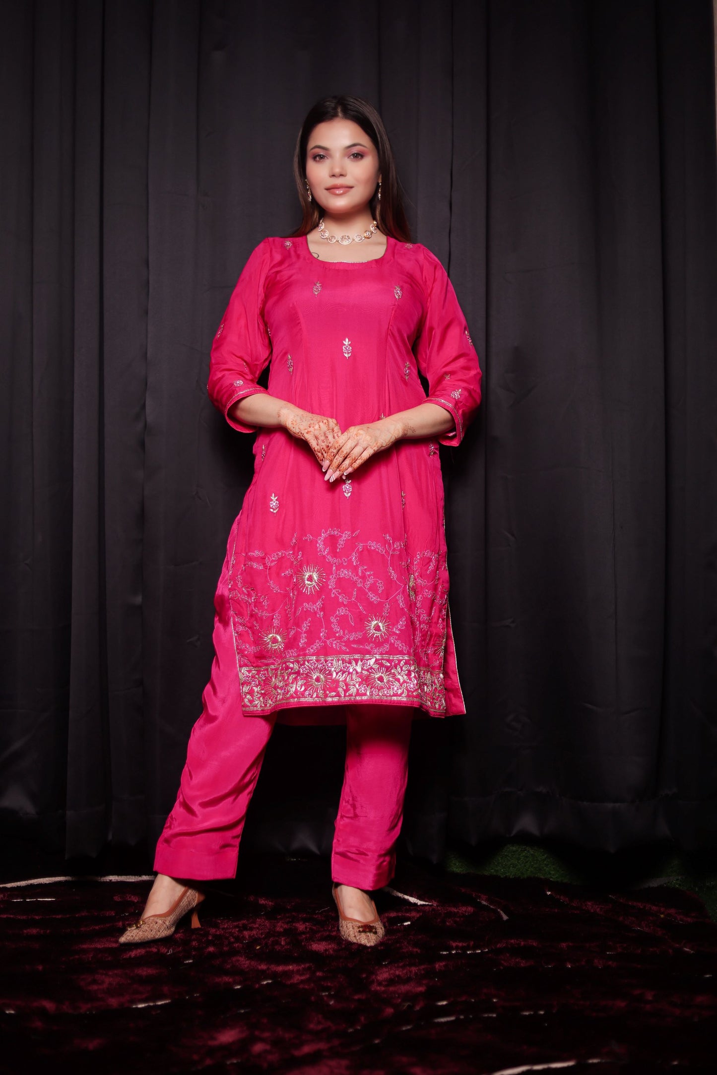 Magenta Pink Kurta Set with Beautiful Zardozi, Thread, and Sequence Work