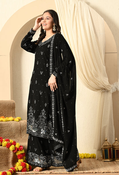 Black Sharara Set with Beautiful Thread and Mirror Work