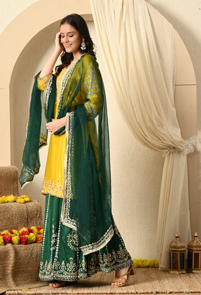 Green and Yellow Lehenga Set with Exquisite Sequence Work