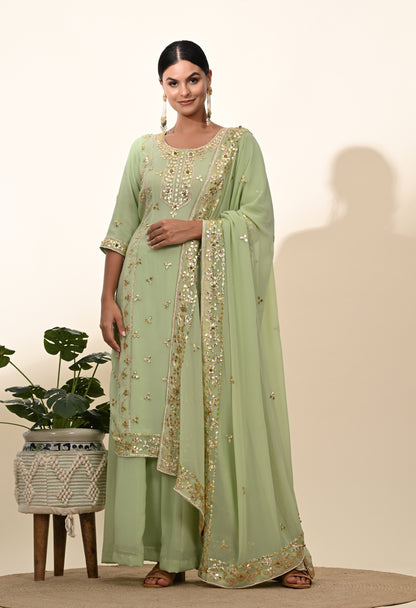 Regal Light Green Georgette Sharara Set with Zardozi Embroidery