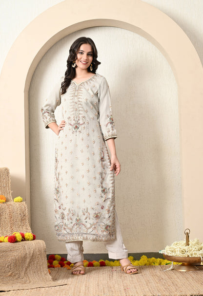 Light Grey Kurta Set with exquisite Zardozi Work