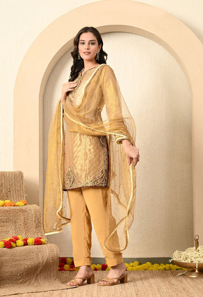 Golden Green Kurta Set with Zardozi, Pearl and Dabka Work