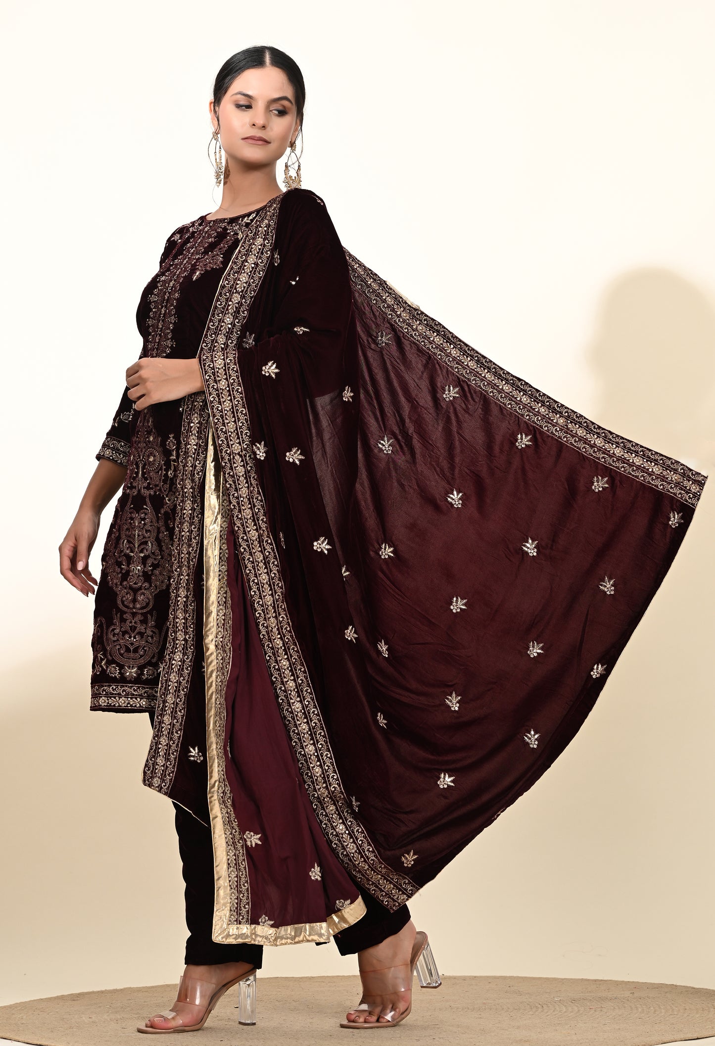 Rich Dark Maroon Kurta Set with Exquisite Zardozi Embroidery