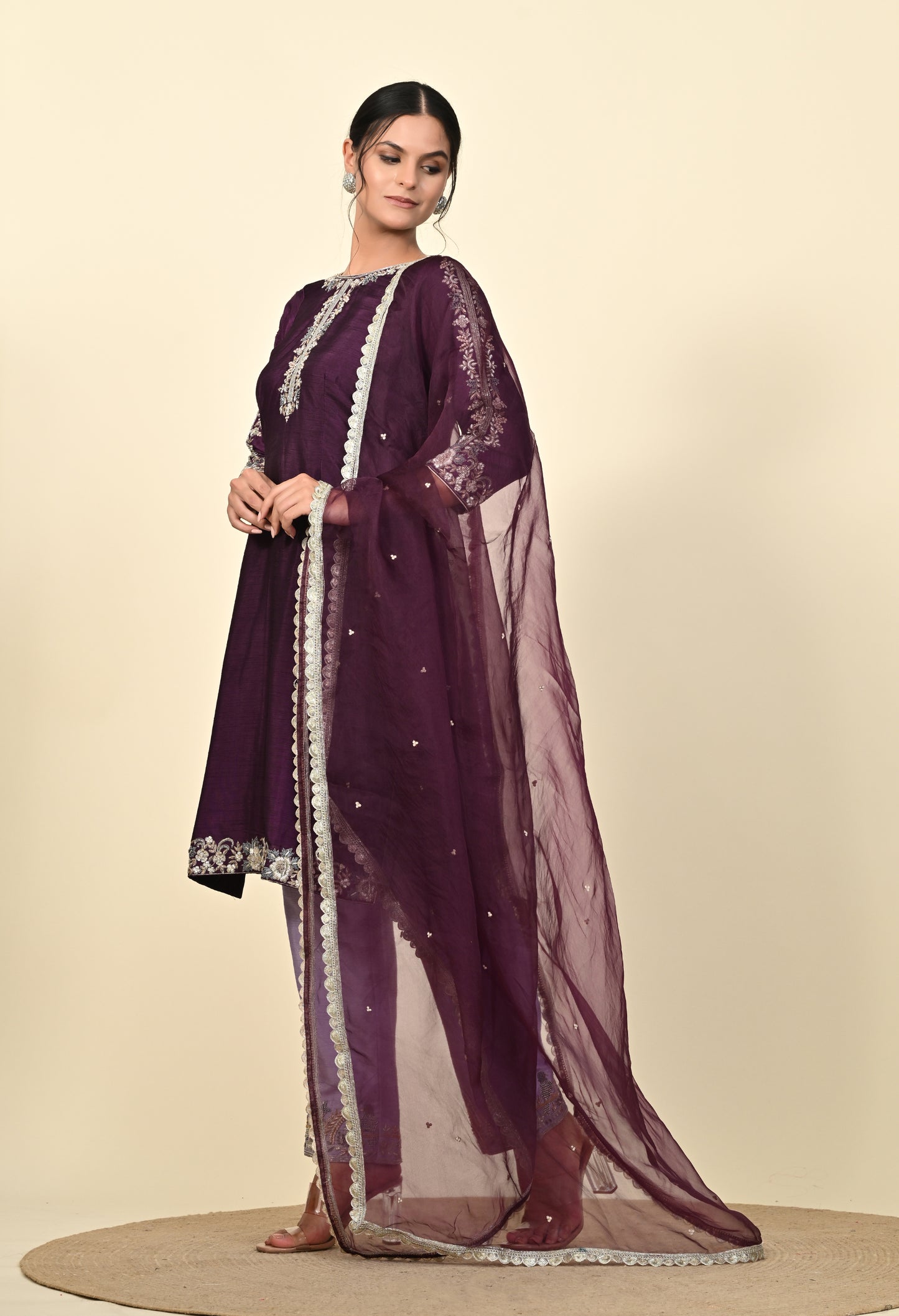 Elegant Purple Kurta Set with Intricate Zardozi Embroidery