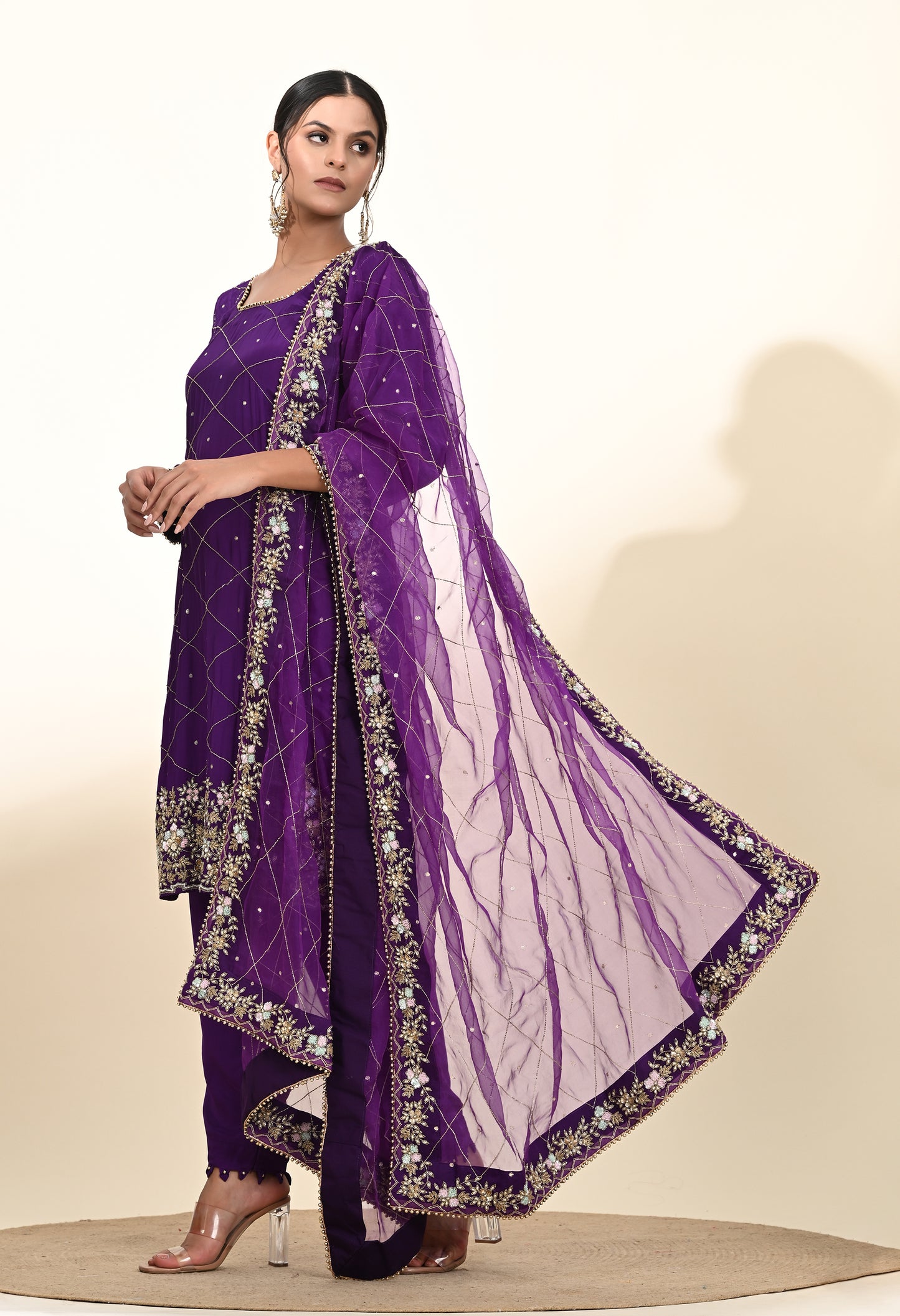 Elegant Purple Kurta Set with Luxurious Zardozi Embroidery