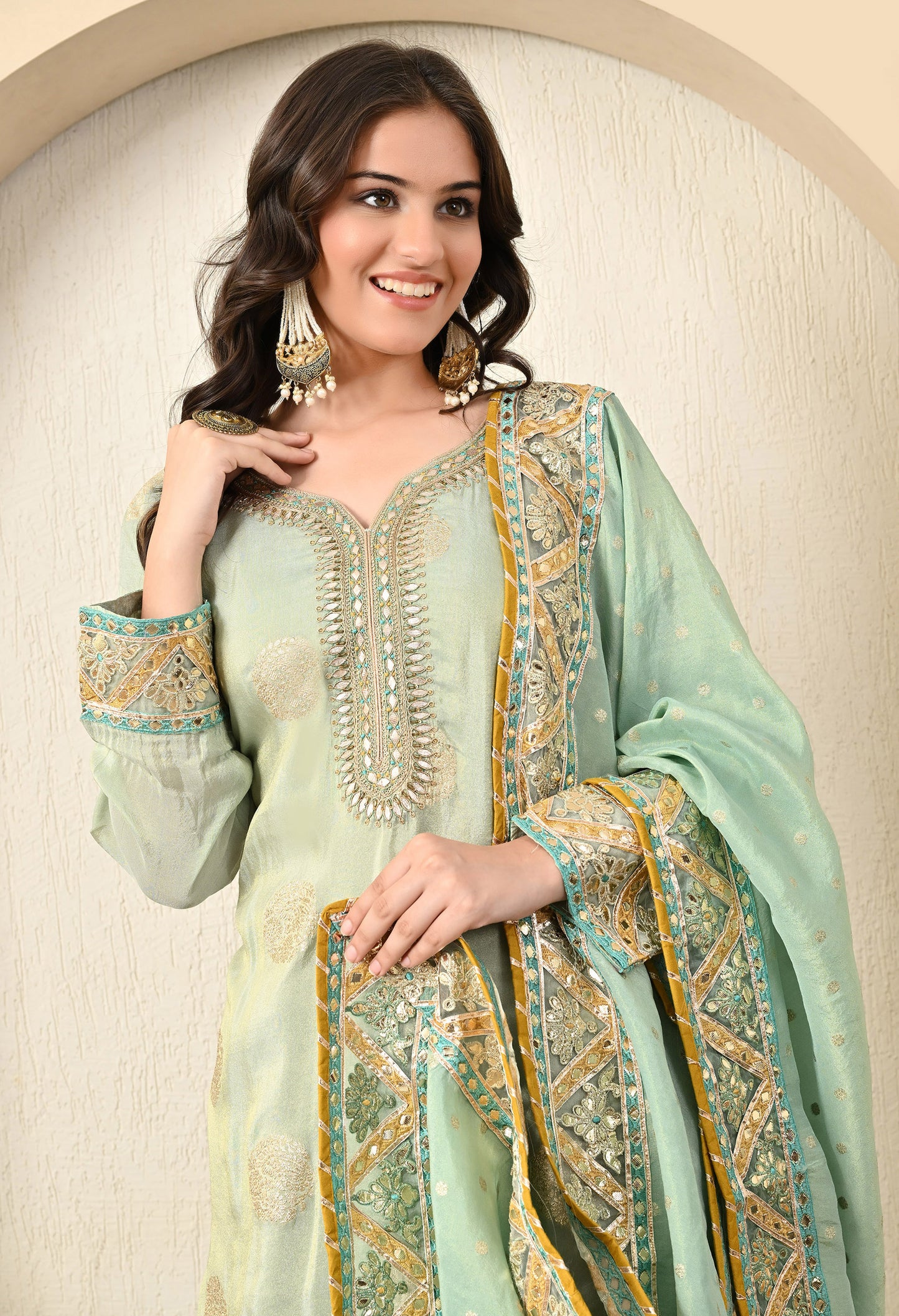 Light Green Lehenga Set with Exceptional Gotta and Zari Work