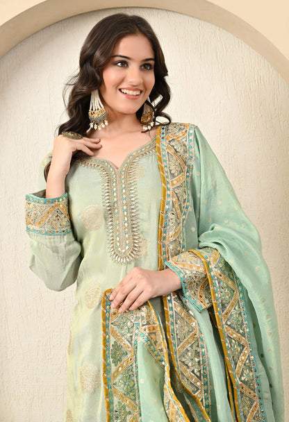 Light Green Lehenga Set with Exceptional Gotta and Zari Work