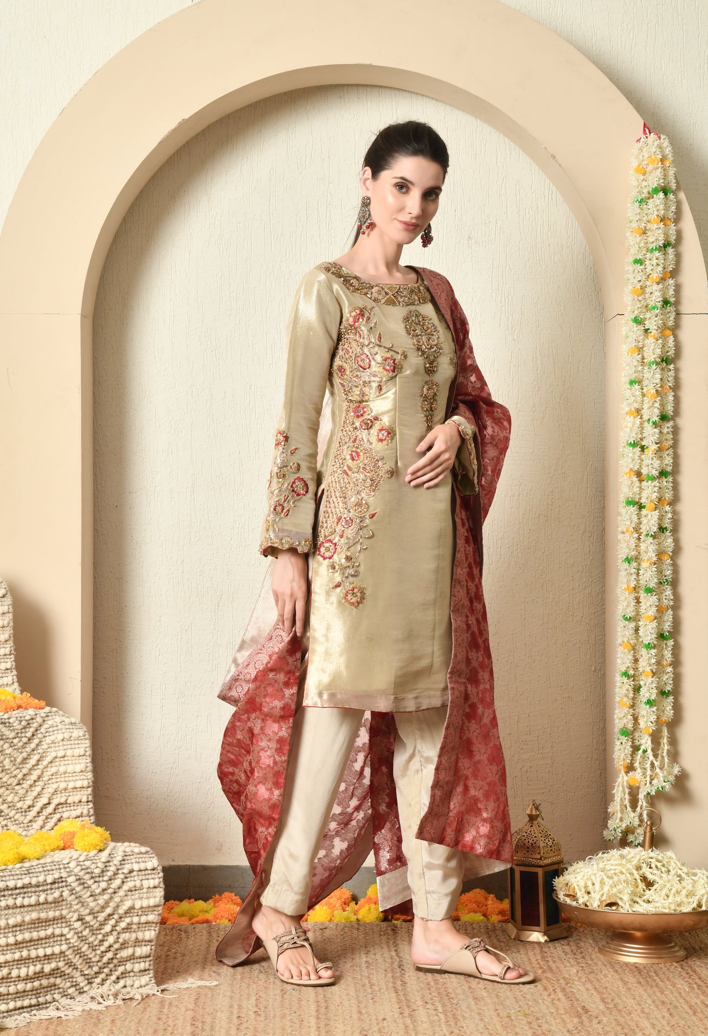 Gleaming Golden Kurta Set with Zardozi and Sequin Embroidery