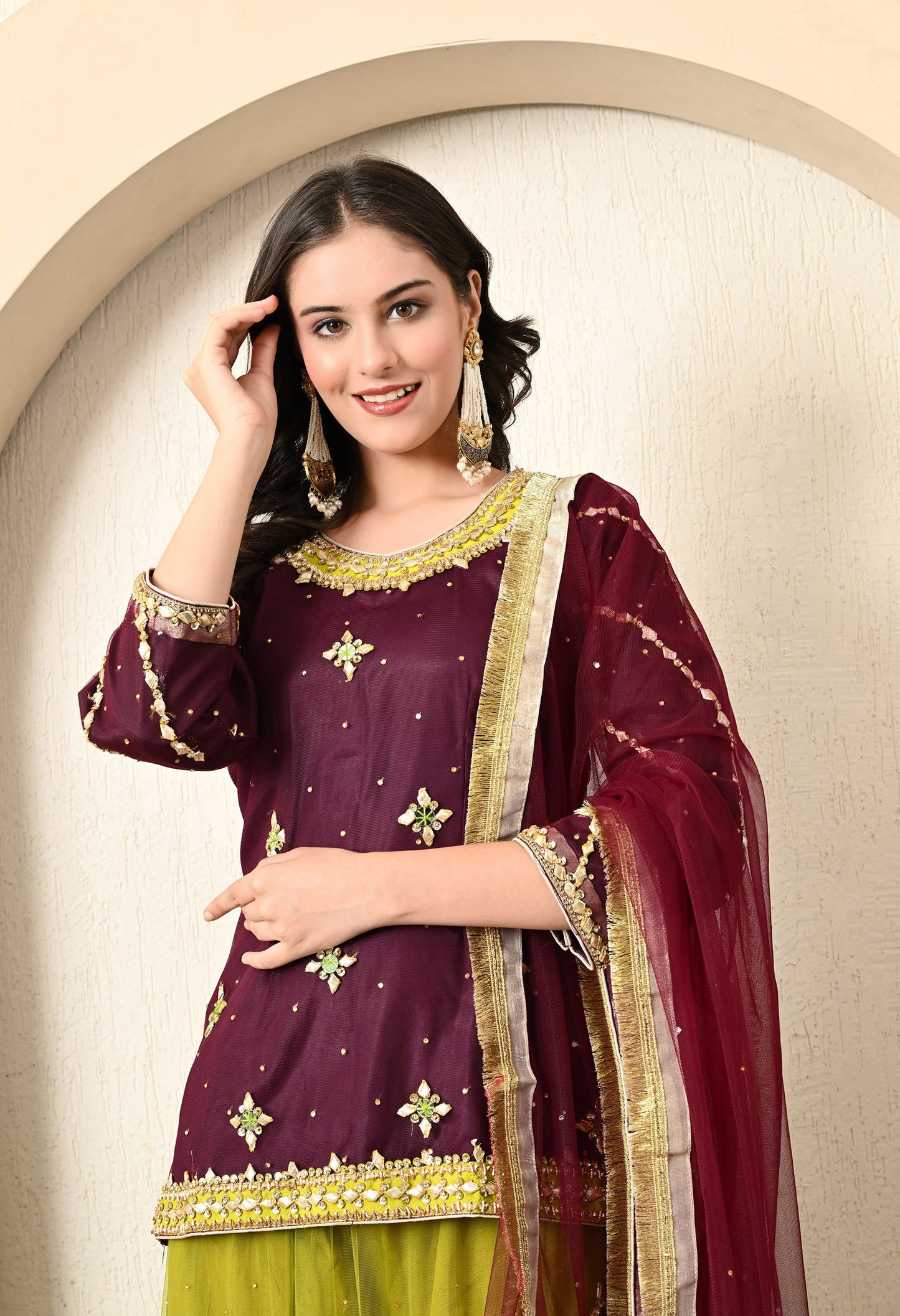 Dark Wine Lehnga Set with Gotta, Thread, Zardozi, and Zari Work