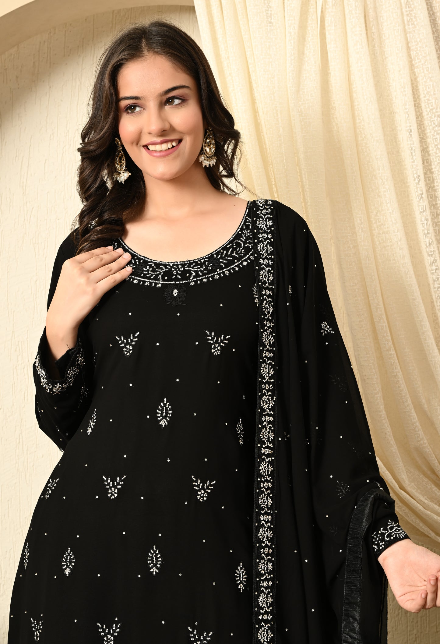 Black Sharara Set with Beautiful Thread and Mirror Work