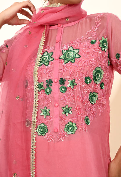 Charming Pink Kurta Set with Sequence and Thread Embroidery