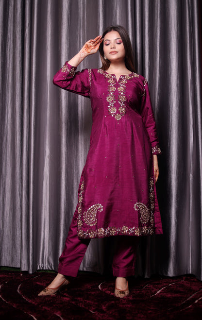 Elegant Black Pink Kurta Set with Intricate Zardozi Work