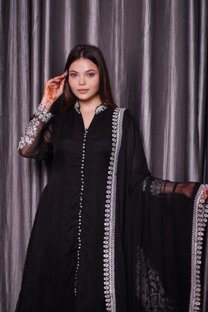 Mesmerising Black Sharara Set with Beautiful Thread & Pearl Work