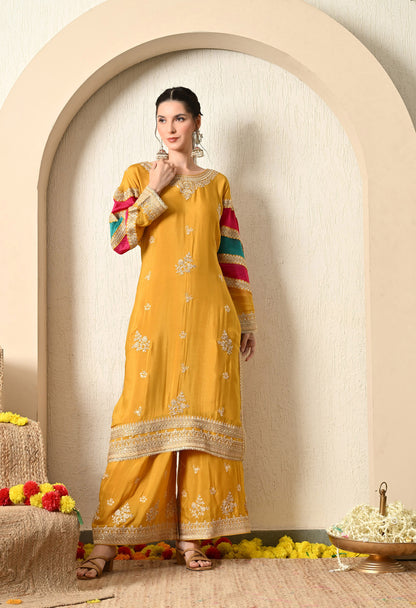 Mustard Yellow Kurta Set with Beautiful Thread and Zari Work