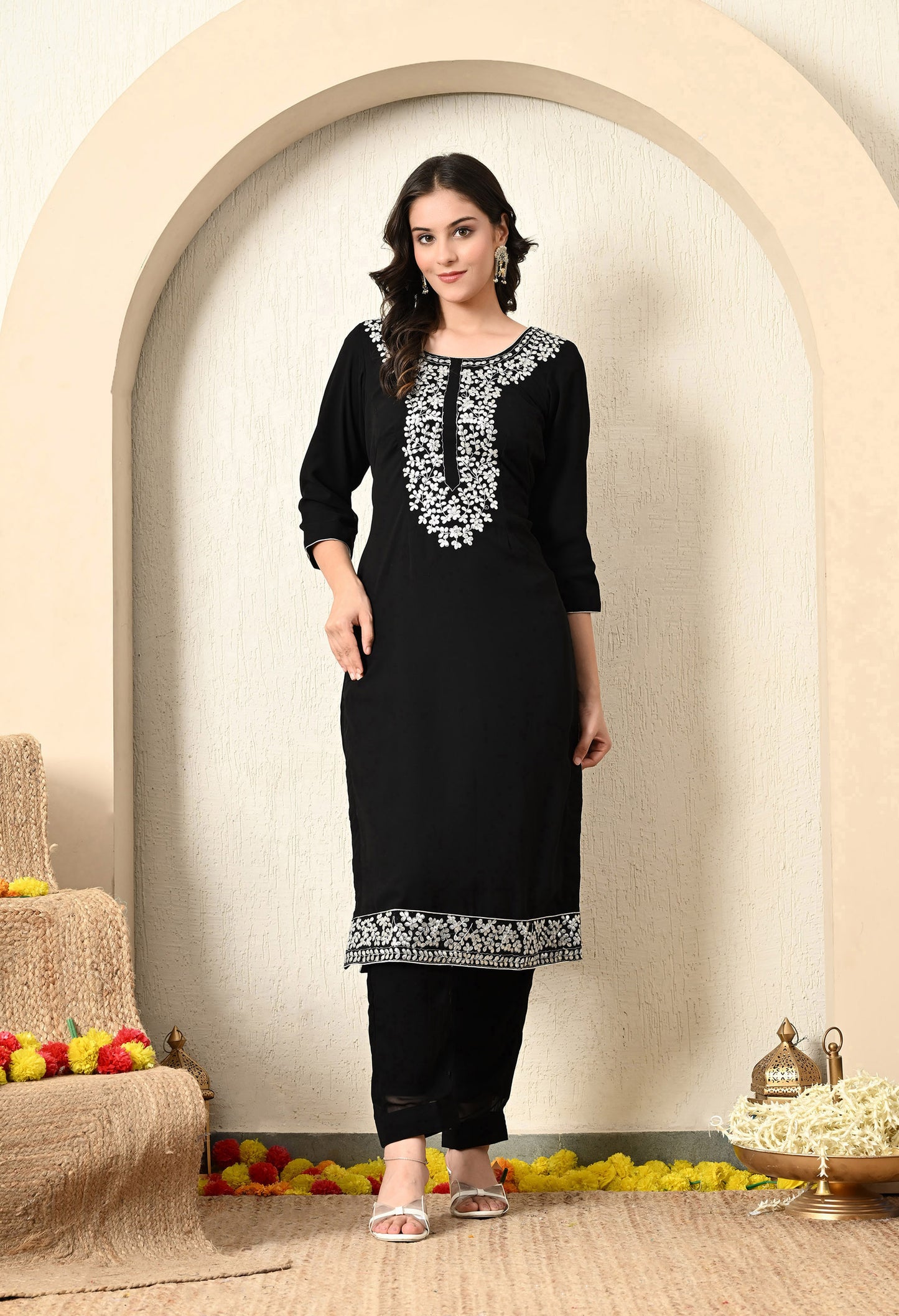 Black Kurta Set with Vibrant Gotta Work