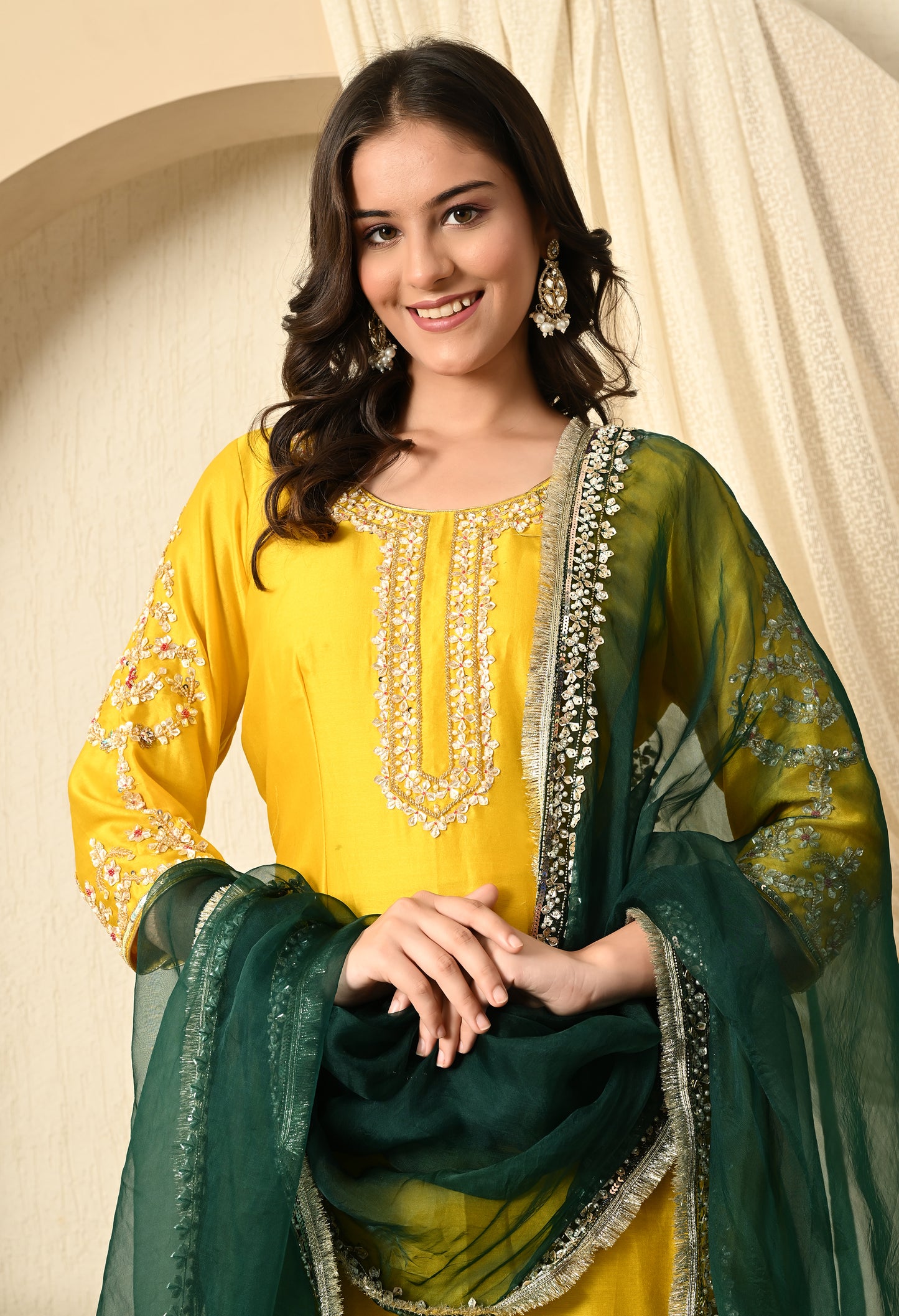 Green and Yellow Lehenga Set with Exquisite Sequence Work