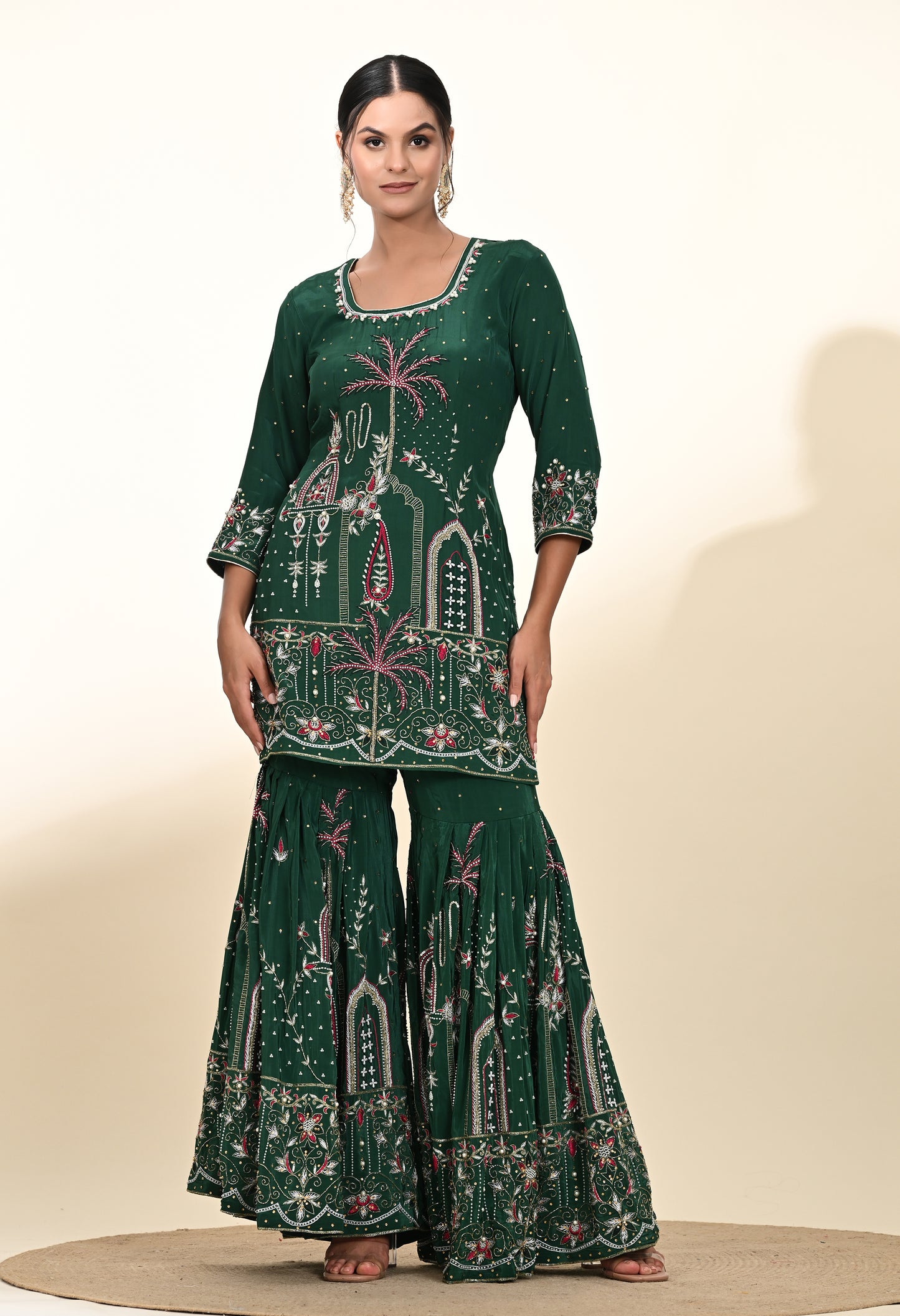 Royal Bottle Green Sharara Set with Exquisite Zardozi Embroidery