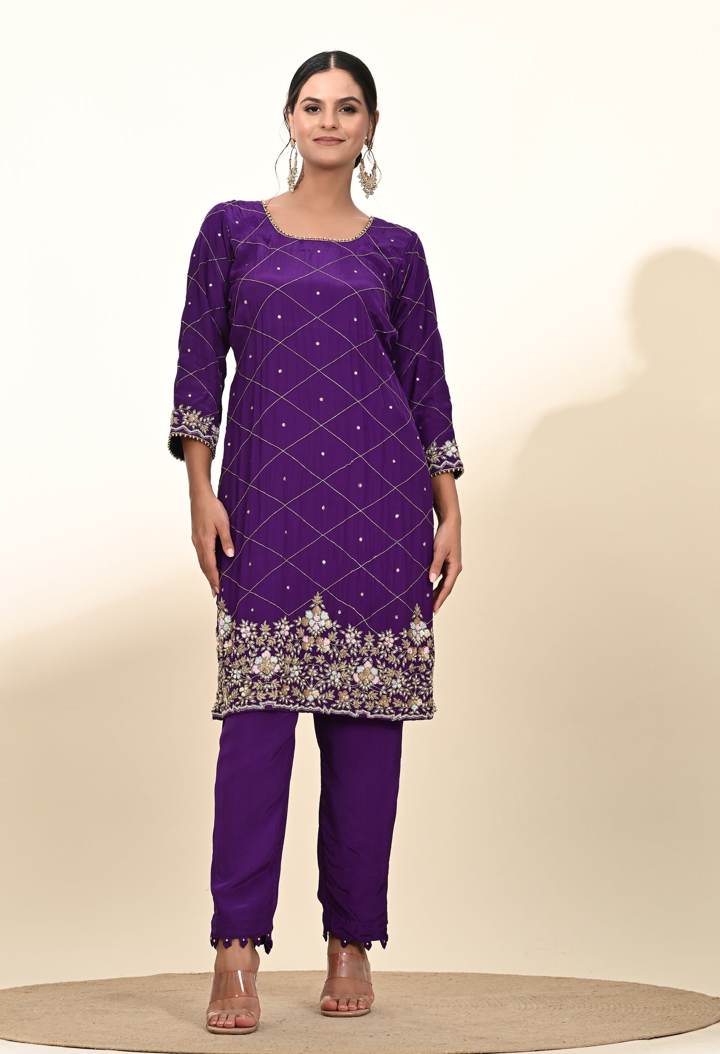 Elegant Purple Kurta Set with Luxurious Zardozi Embroidery