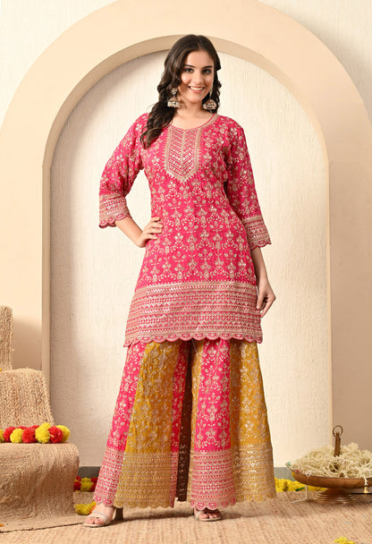 Brick Red Sharara Set with Zardozi, Thread and Zari Work