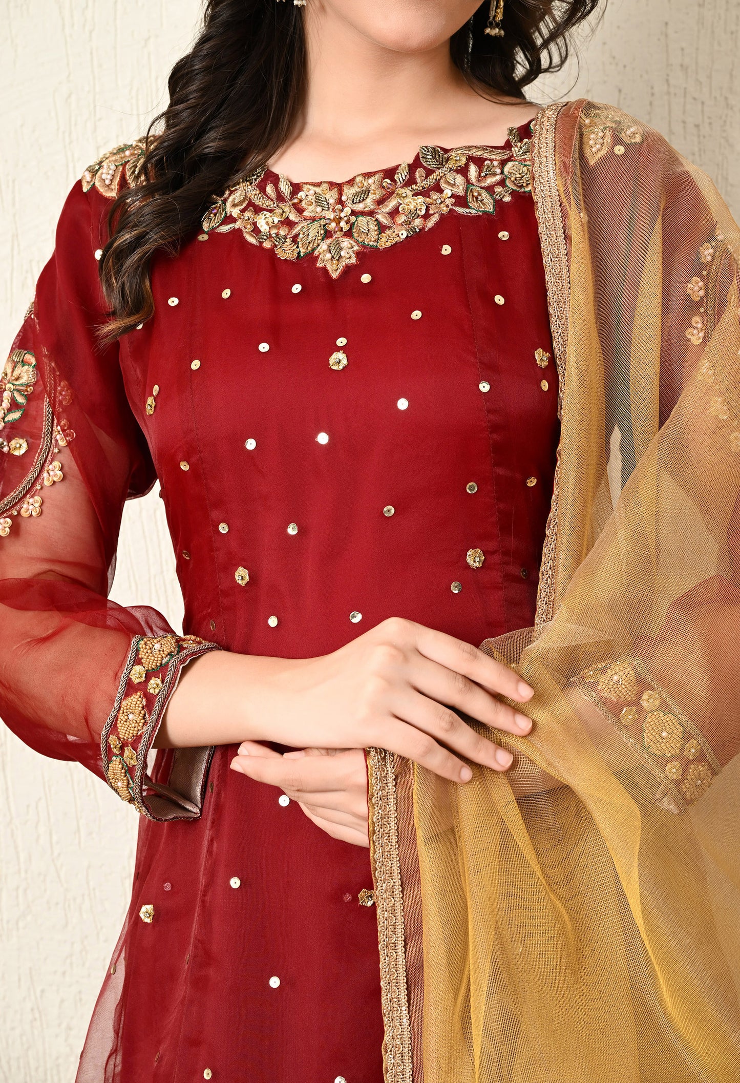 Dark Maroon Anarkali Set with Zardozi, Dabka and Sequence