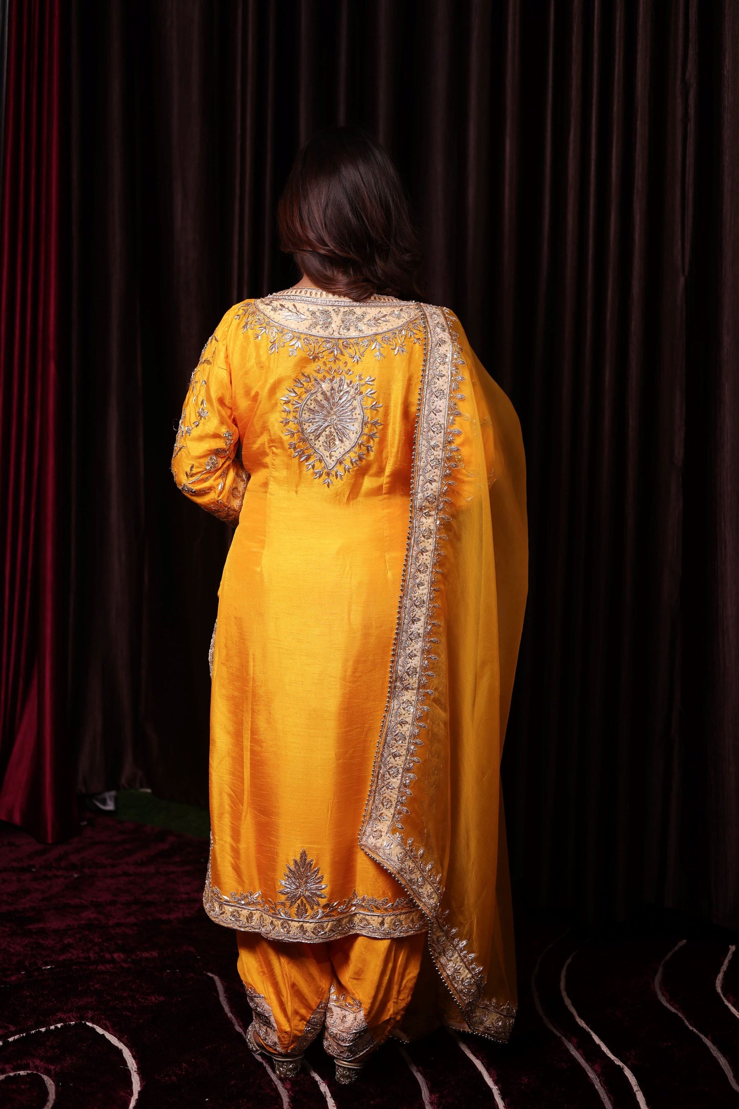 Elegant Saffron Yellow Silk Kurta Set with Intricate Embroidery